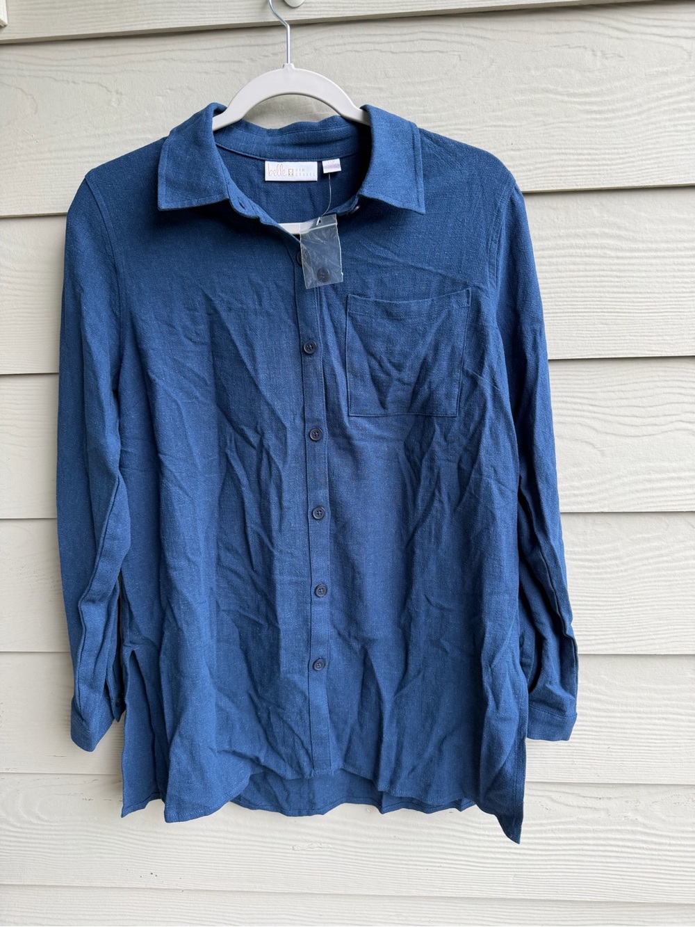 Belle by Kim Gravel Navy Blue Casual Button-Down Shirt